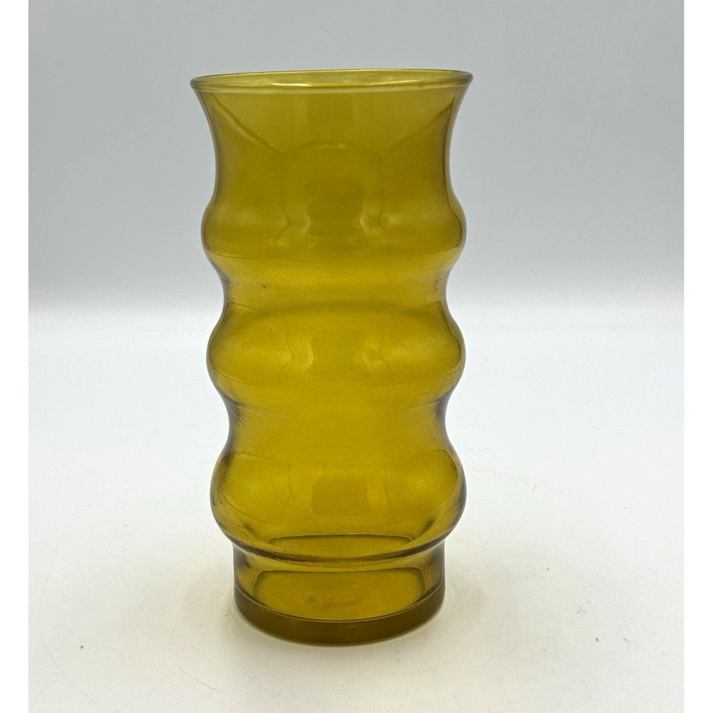 Yellow Glass Vase Solid Pattern Decorative Abstract Art 7" Tall 3.5" Wide